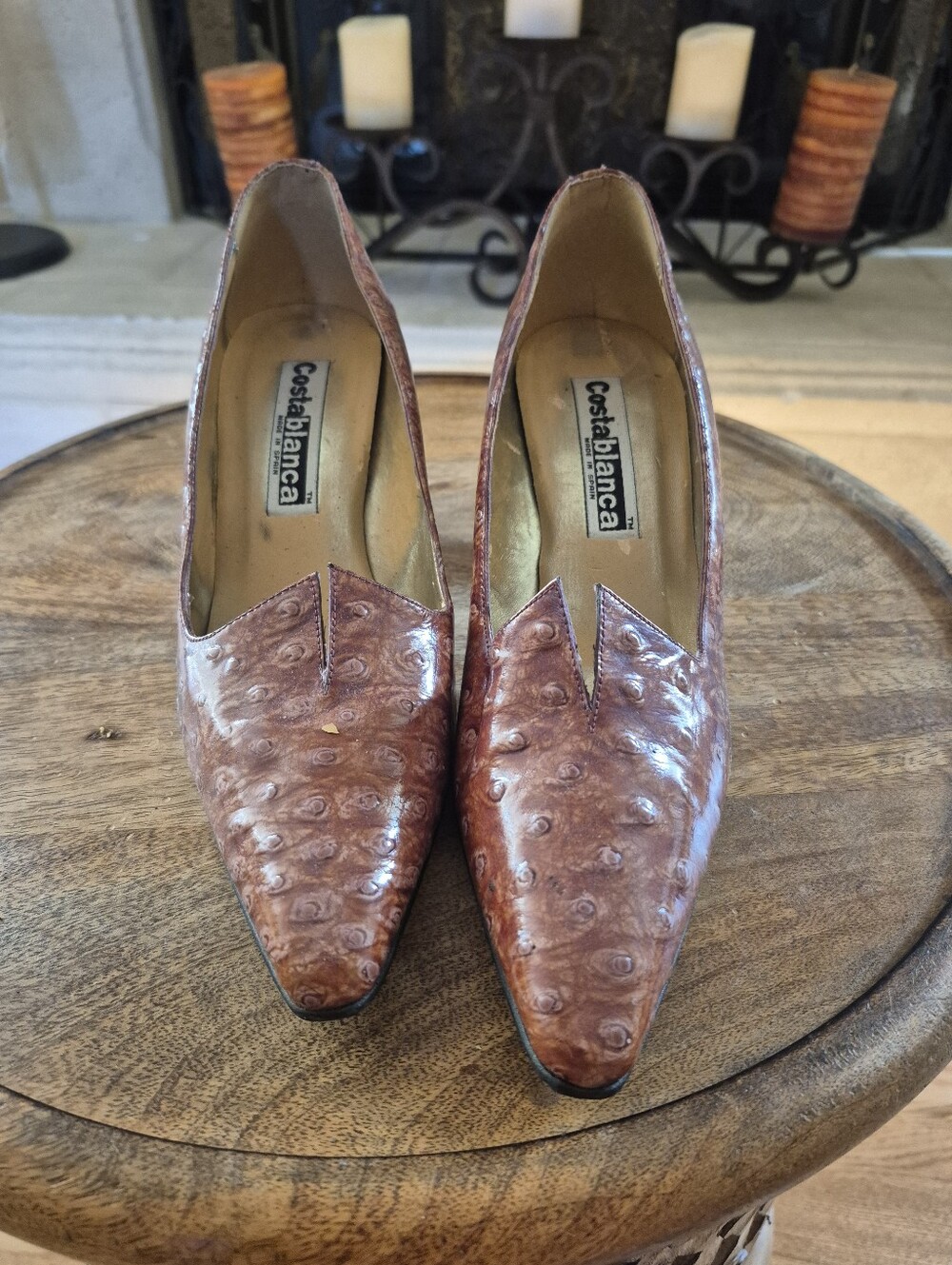 Costa Blanca Women's Tan/Brown Textured Pointed Toe Heels